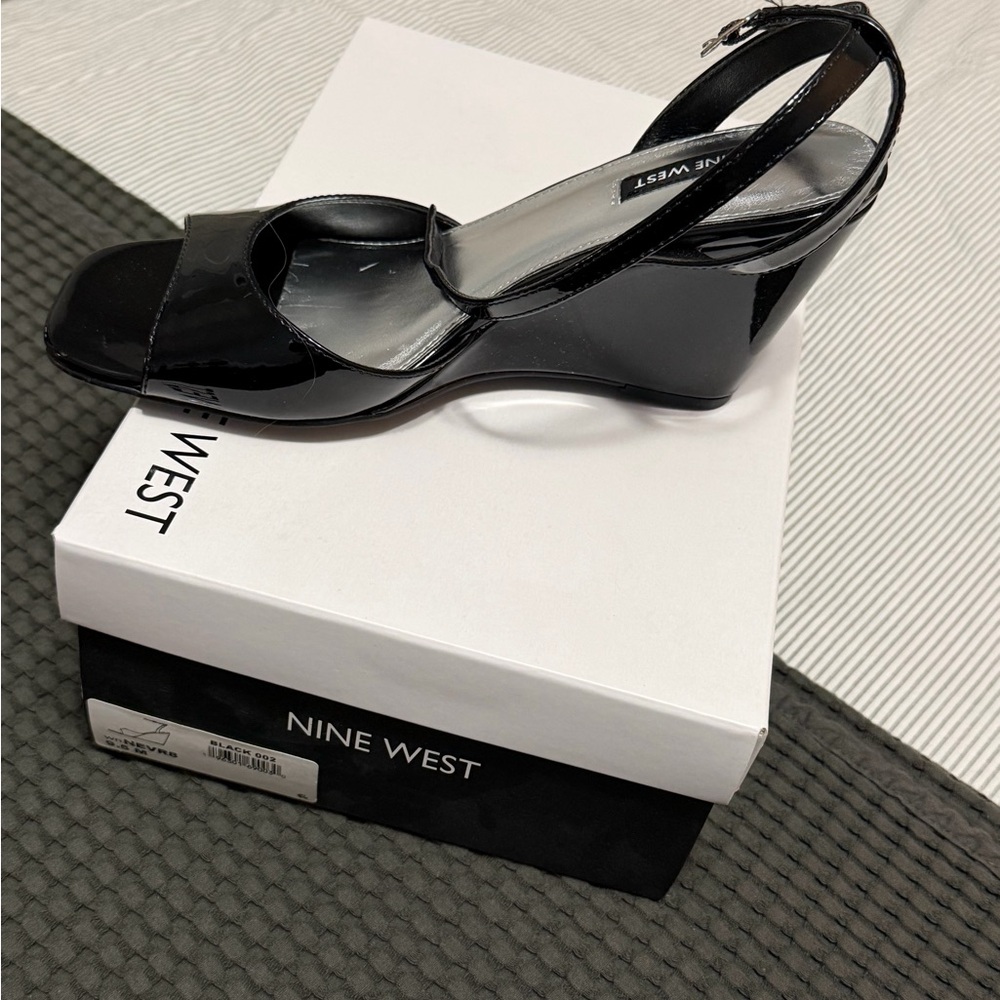 Nine West Nevr Black Women's Wedge Sandals
